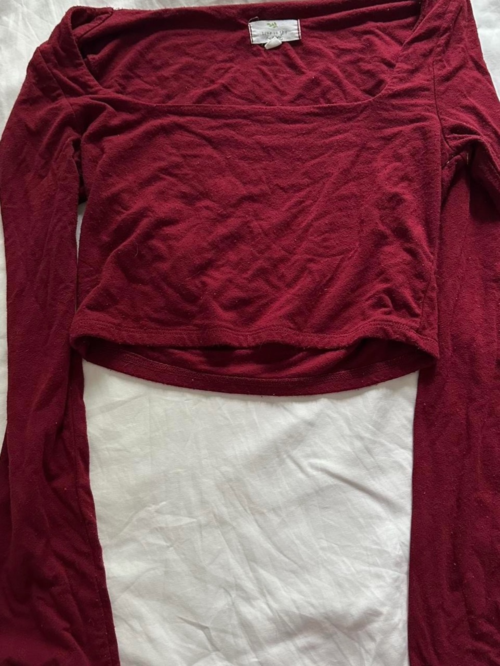 Square Neck Long Sleeve Crop Top in Deep Wine